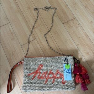 Libby Edelman Straw Woven/ pleather Crossbody Bag with Tassels